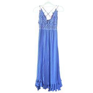 Free People Adella Crochet Lace Maxi Slip Dress Supernova Purple Large L